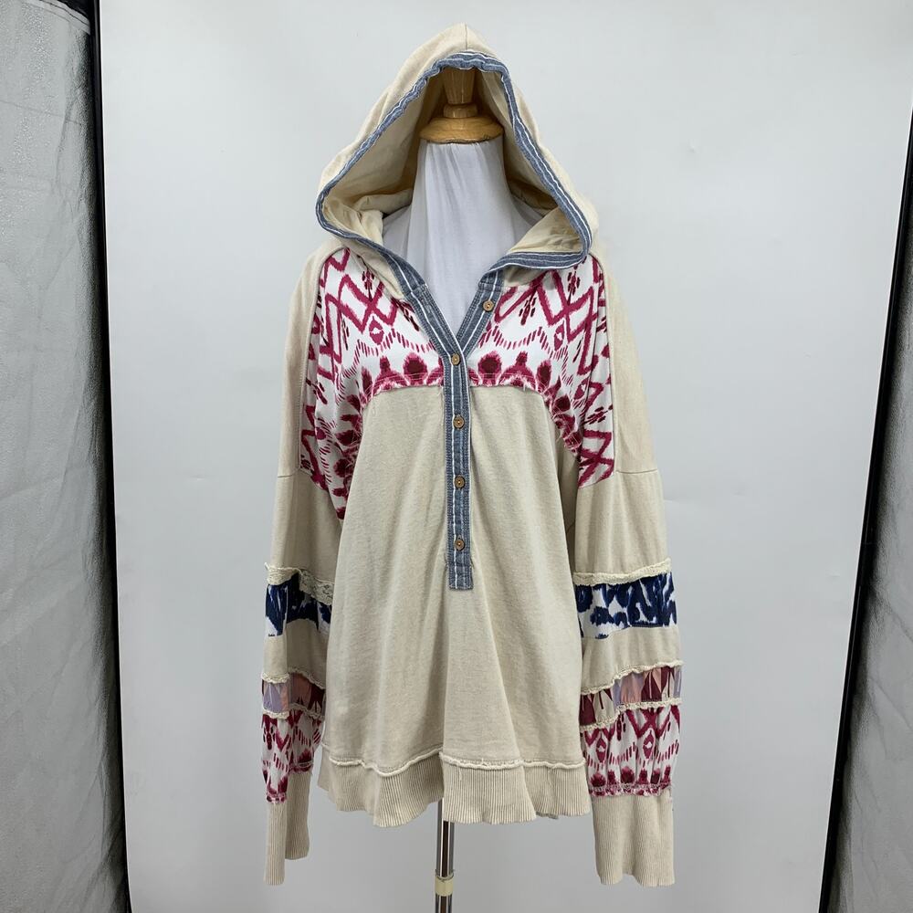 Pilcro Hoodie Womens XL Extra Large Crafted Button Tribal Oversized Pullover - Picture 2 of 11